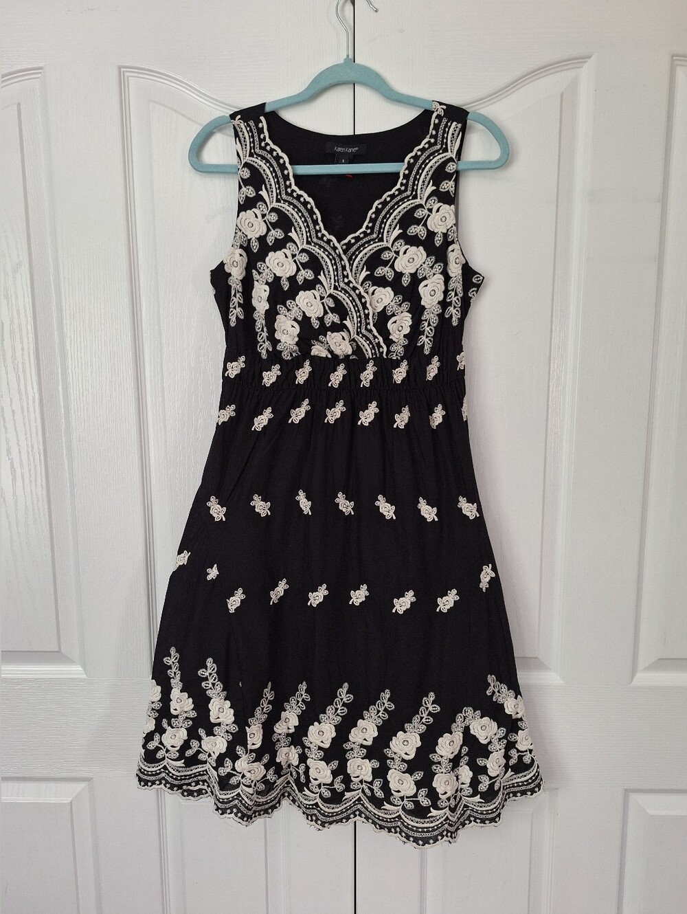 Karen Kane Embroidered Sleeveless V-neck Fit And Flare Cotton Dress